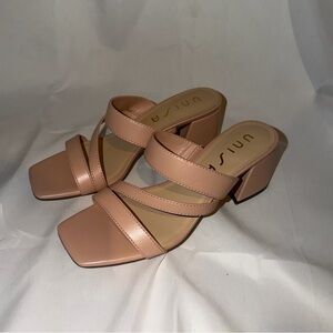 Unisa Blush Pink Strappy Block Heel Slide Sandals Size 8M Square Toe